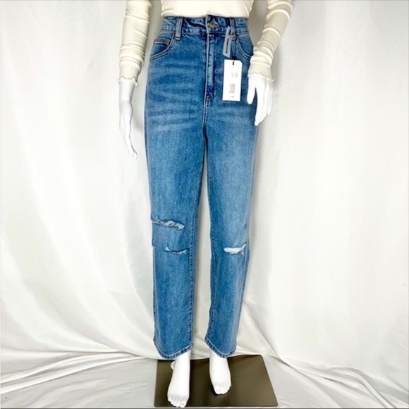 ZGY Denim Reality Blue 100% Organic Cotton High Rise Rip Straight Leg Jeans Sz29 - Picture 4 of 15